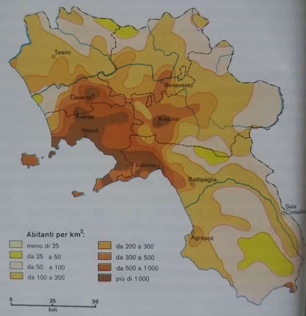 Karte der Populationsdichte von Kampanien
